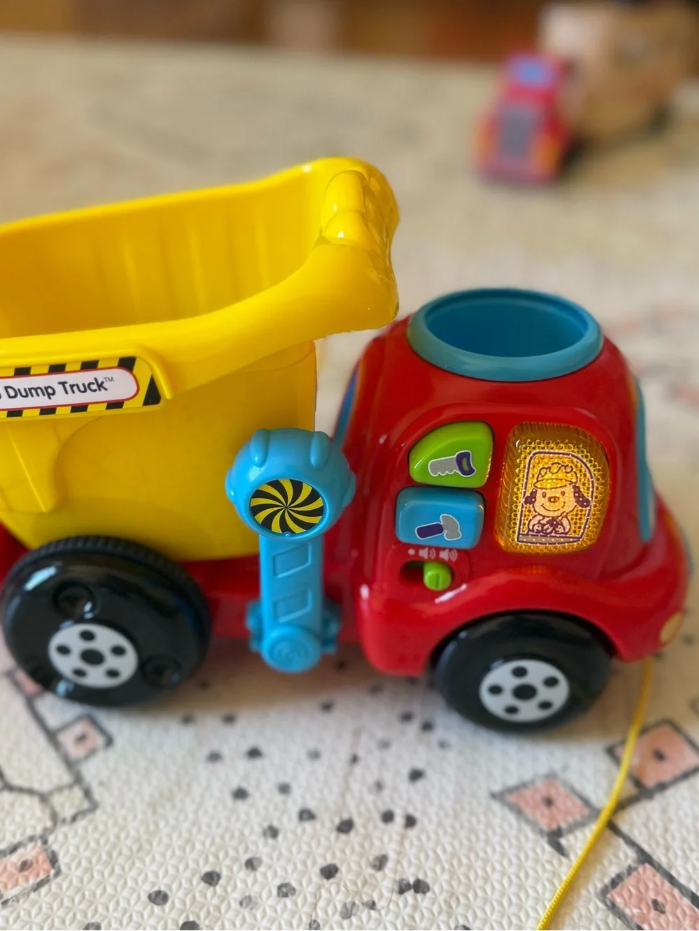 Bright Yellow & Red Pull-Along Dump Truck Toy for Early Learning
